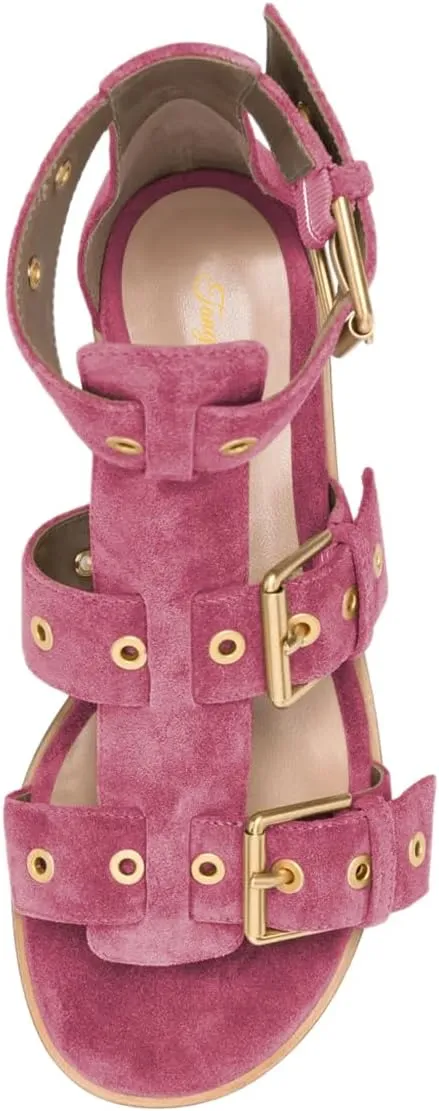 Tang'scuisins Women Chic Buckle Style Gladiator Sandals Ankle Strap Open Toe Buckle Flats Summer Beach Comfortable Shoes Size 4-16 US