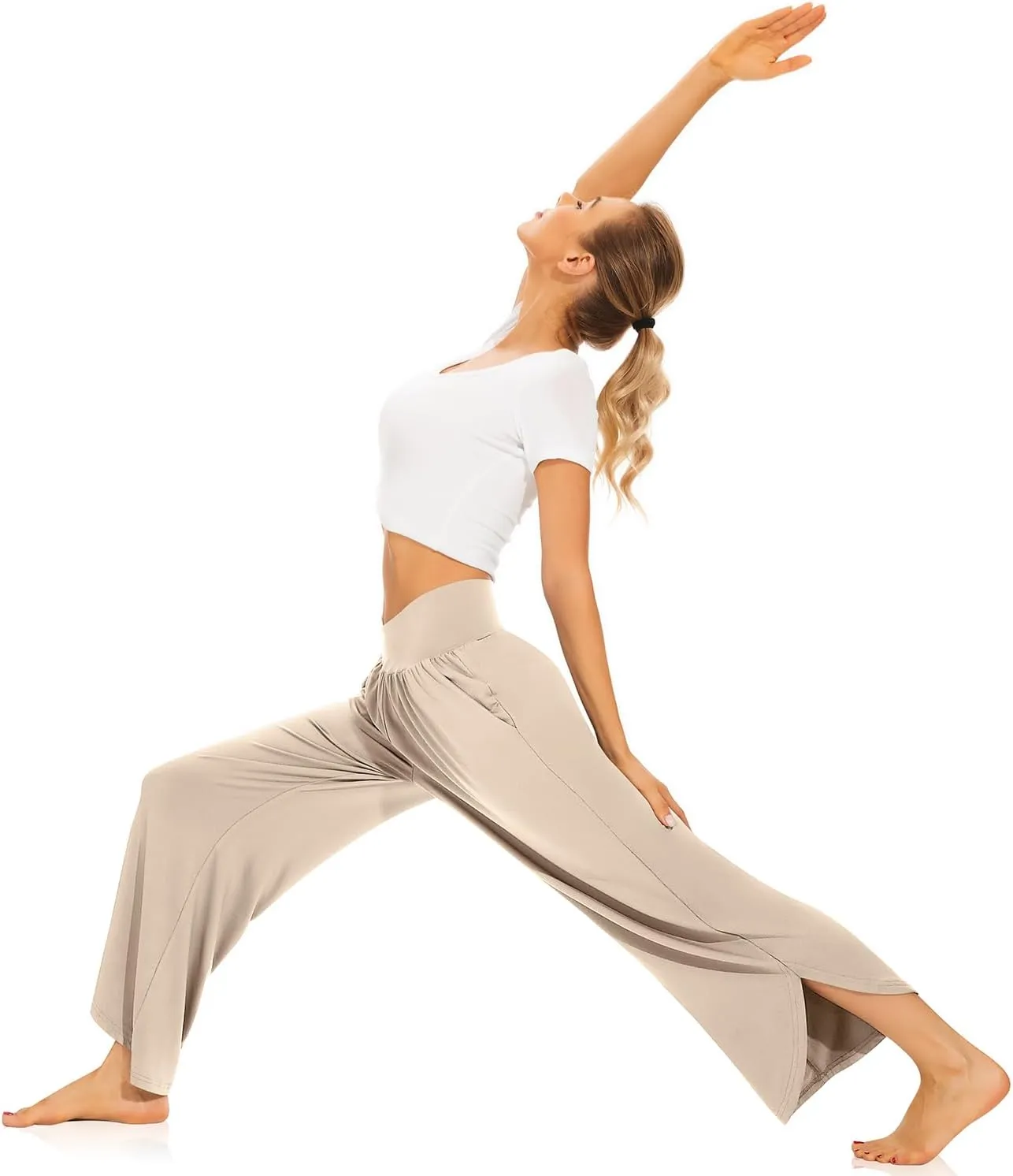TARSE Wide Leg Pants for Women Cross High Waisted Yoga Pants Casual Lounge Joggers Loose fit Pajama Bottoms with Pockets
