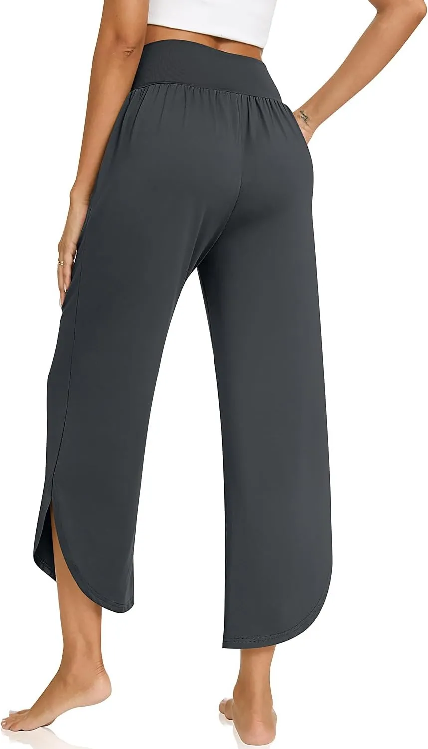TARSE Wide Leg Pants for Women Cross High Waisted Yoga Pants Casual Lounge Joggers Loose fit Pajama Bottoms with Pockets