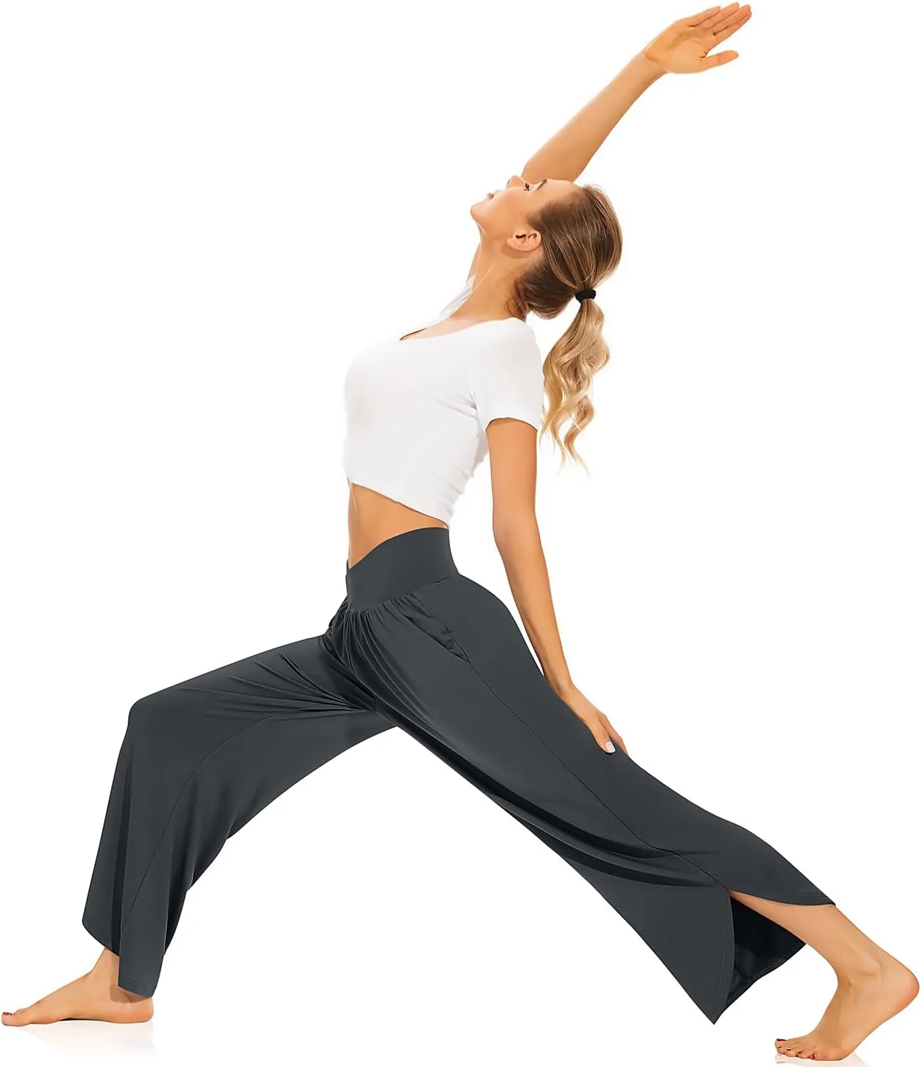 TARSE Wide Leg Pants for Women Cross High Waisted Yoga Pants Casual Lounge Joggers Loose fit Pajama Bottoms with Pockets