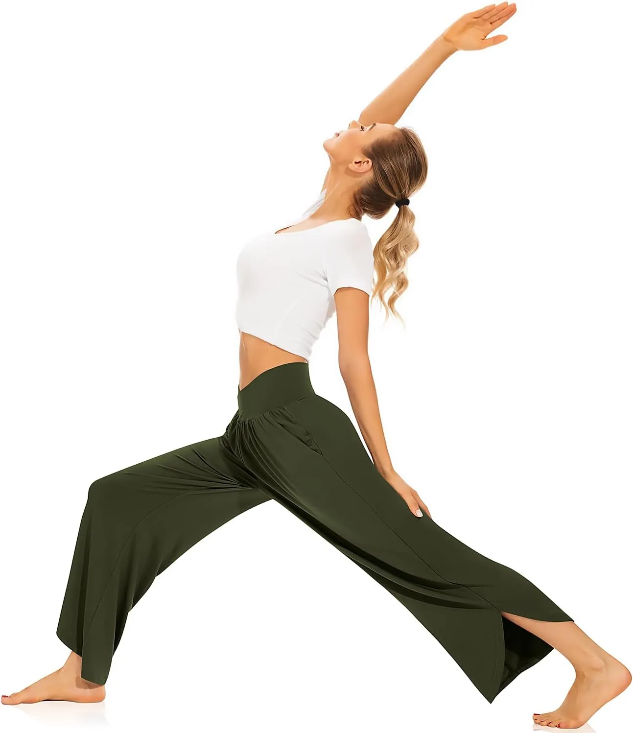 TARSE Wide Leg Pants for Women Cross High Waisted Yoga Pants Casual Lounge Joggers Loose fit Pajama Bottoms with Pockets