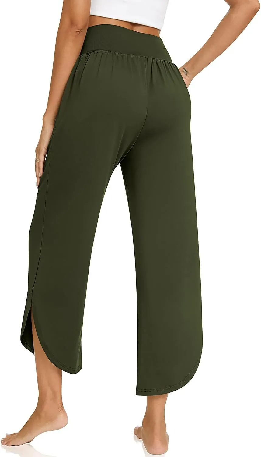 TARSE Wide Leg Pants for Women Cross High Waisted Yoga Pants Casual Lounge Joggers Loose fit Pajama Bottoms with Pockets