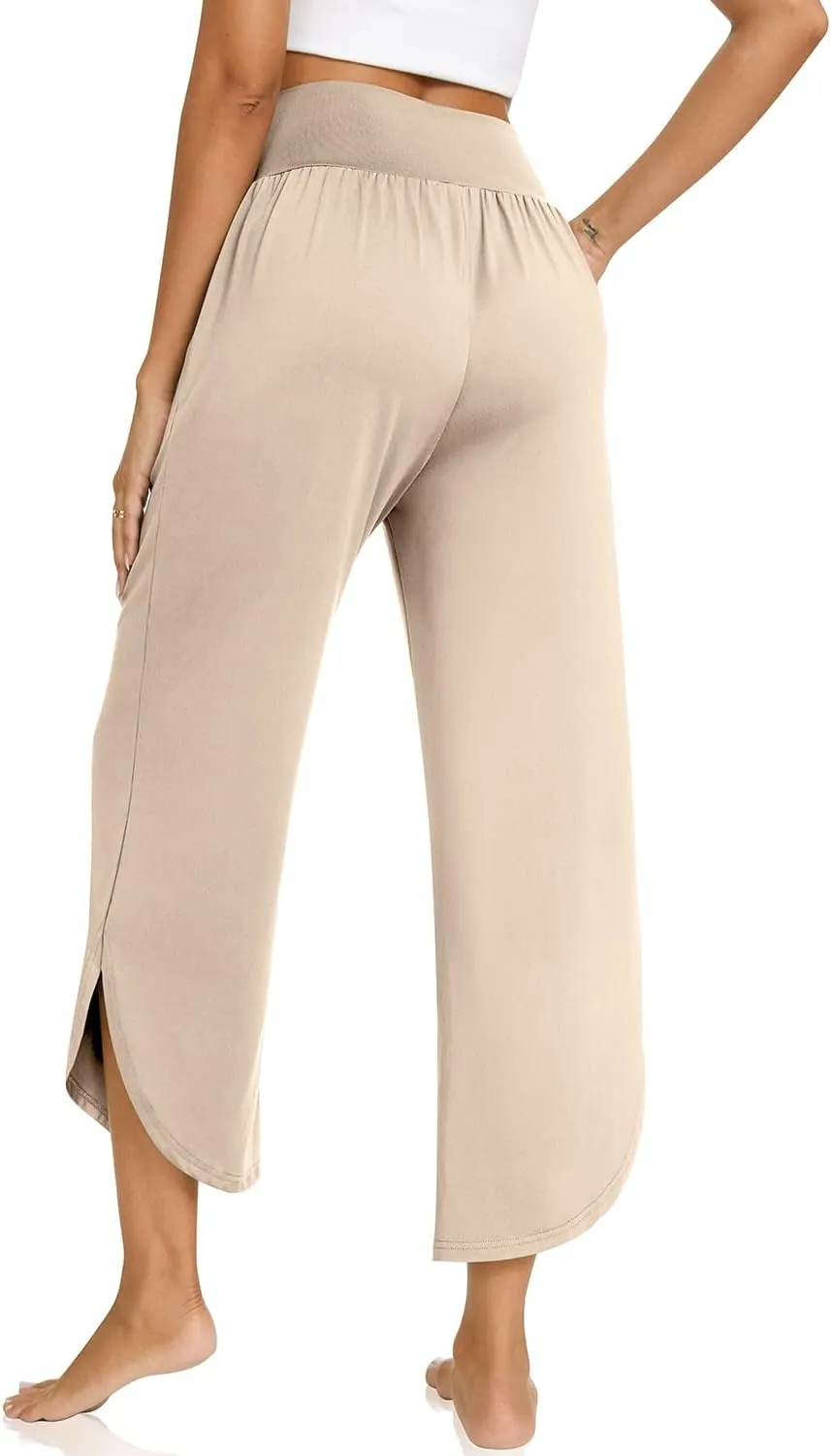 TARSE Wide Leg Pants for Women Cross High Waisted Yoga Pants Casual Lounge Joggers Loose fit Pajama Bottoms with Pockets