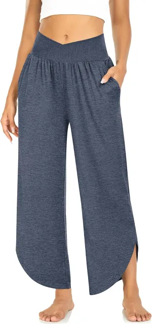 TARSE Wide Leg Pants for Women Cross High Waisted Yoga Pants Casual Lounge Joggers Loose fit Pajama Bottoms with Pockets
