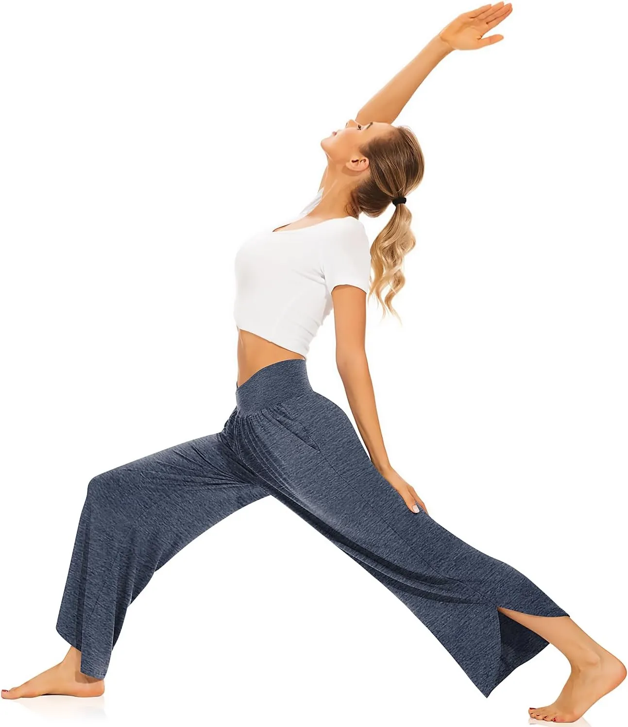 TARSE Wide Leg Pants for Women Cross High Waisted Yoga Pants Casual Lounge Joggers Loose fit Pajama Bottoms with Pockets