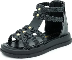 techcity Girls Sandals Summer Outdoor Open Toe Dress Shoes Cute Flat Sandal with Back Zipper (Toddler/Little Kid/Big Kid)