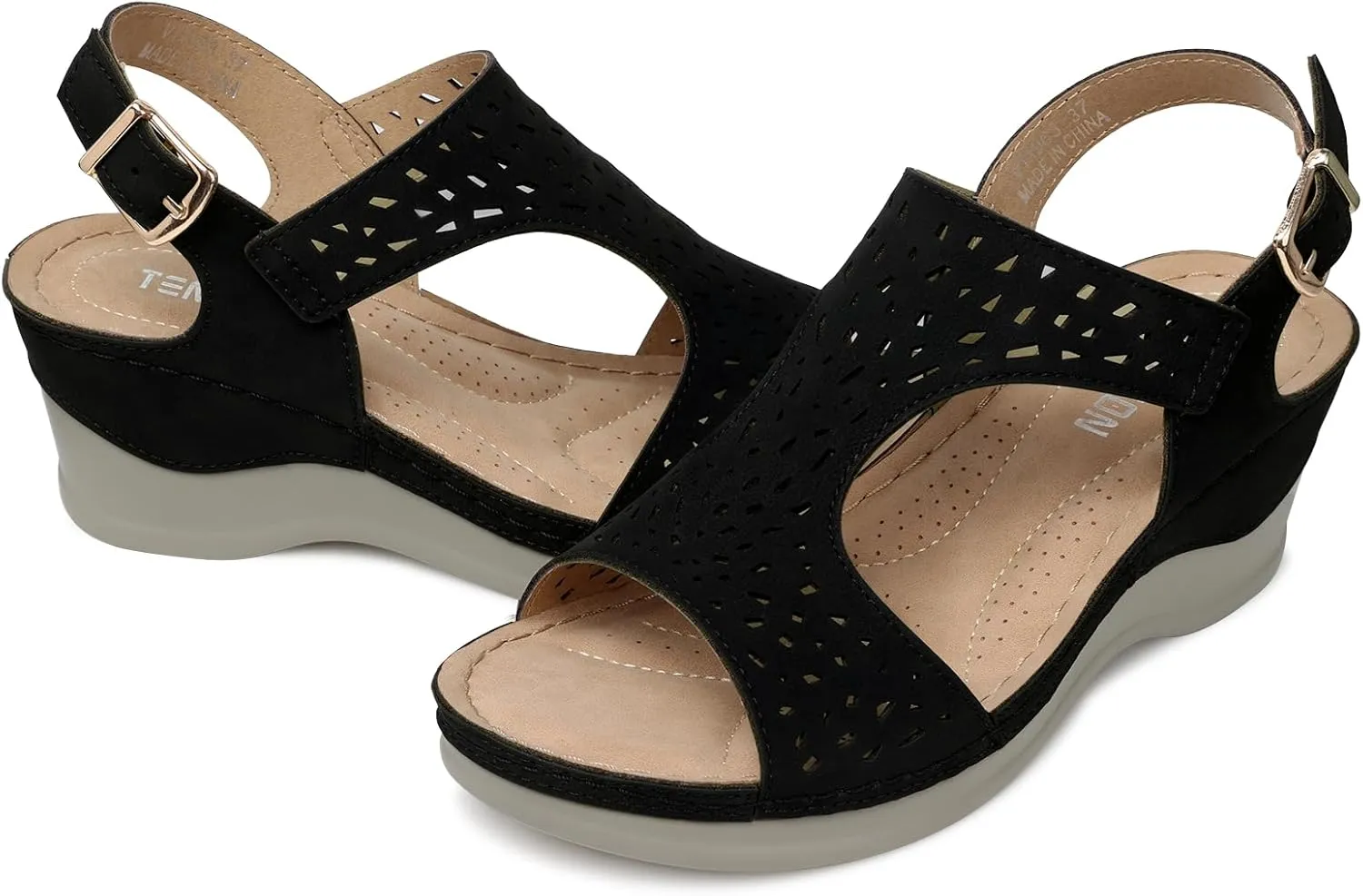 TEMOFON Womens Sandals Wedge Platform: Summer Ankle Strap Open Toe Wedge - Dressy Sandals Women - Comfortable Walking Low Sandal