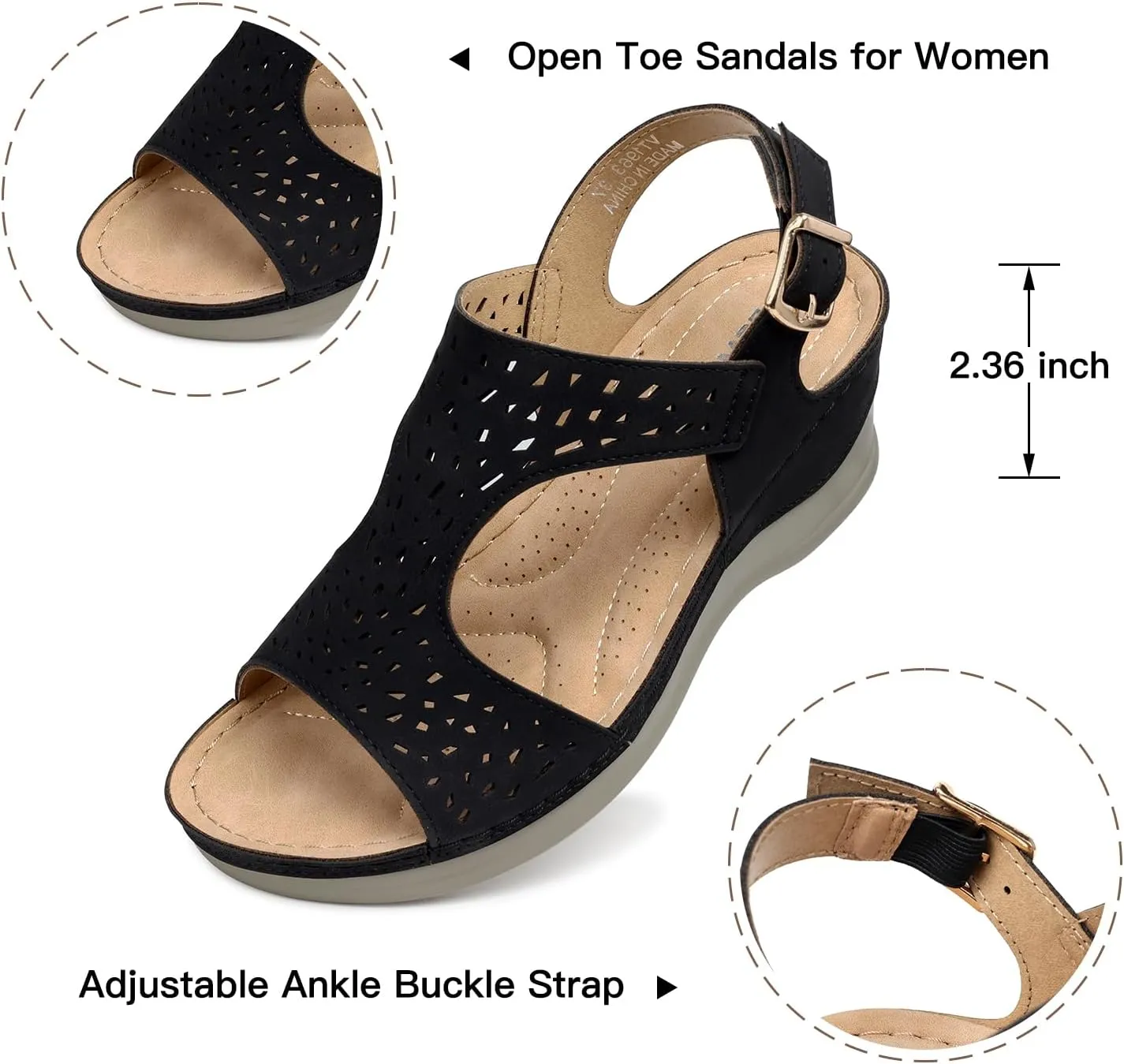 TEMOFON Womens Sandals Wedge Platform: Summer Ankle Strap Open Toe Wedge - Dressy Sandals Women - Comfortable Walking Low Sandal