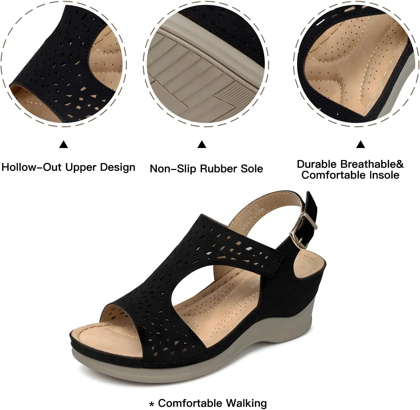 TEMOFON Womens Sandals Wedge Platform: Summer Ankle Strap Open Toe Wedge - Dressy Sandals Women - Comfortable Walking Low Sandal