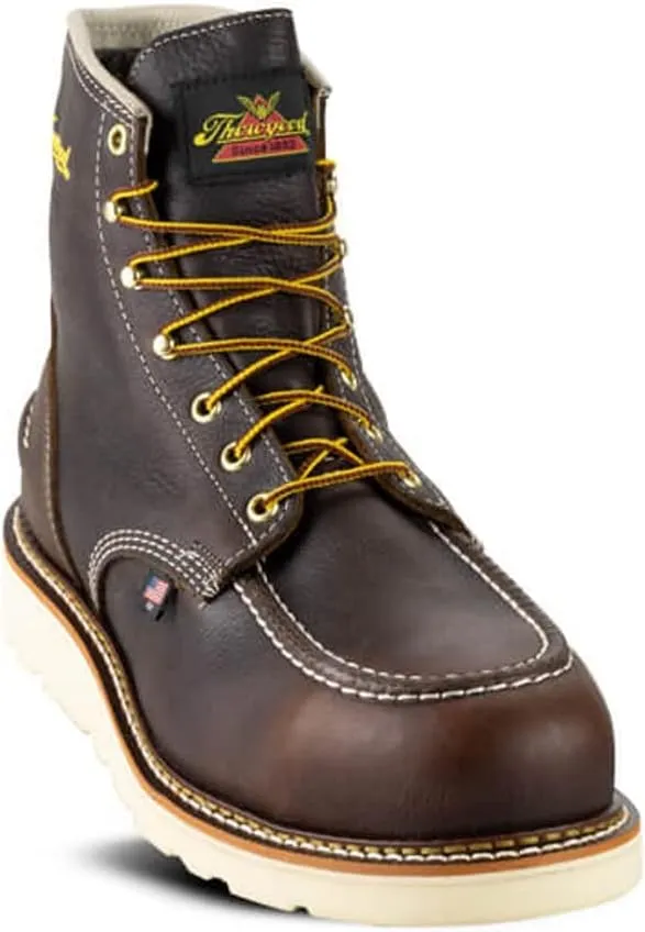Thorogood 1957 Series 6” Waterproof Moc Toe Work Boots for Men - Soft Toe, Full-Grain Leather with Slip-Resistant Wedge Outsole and Shock-Absorbing Footbed