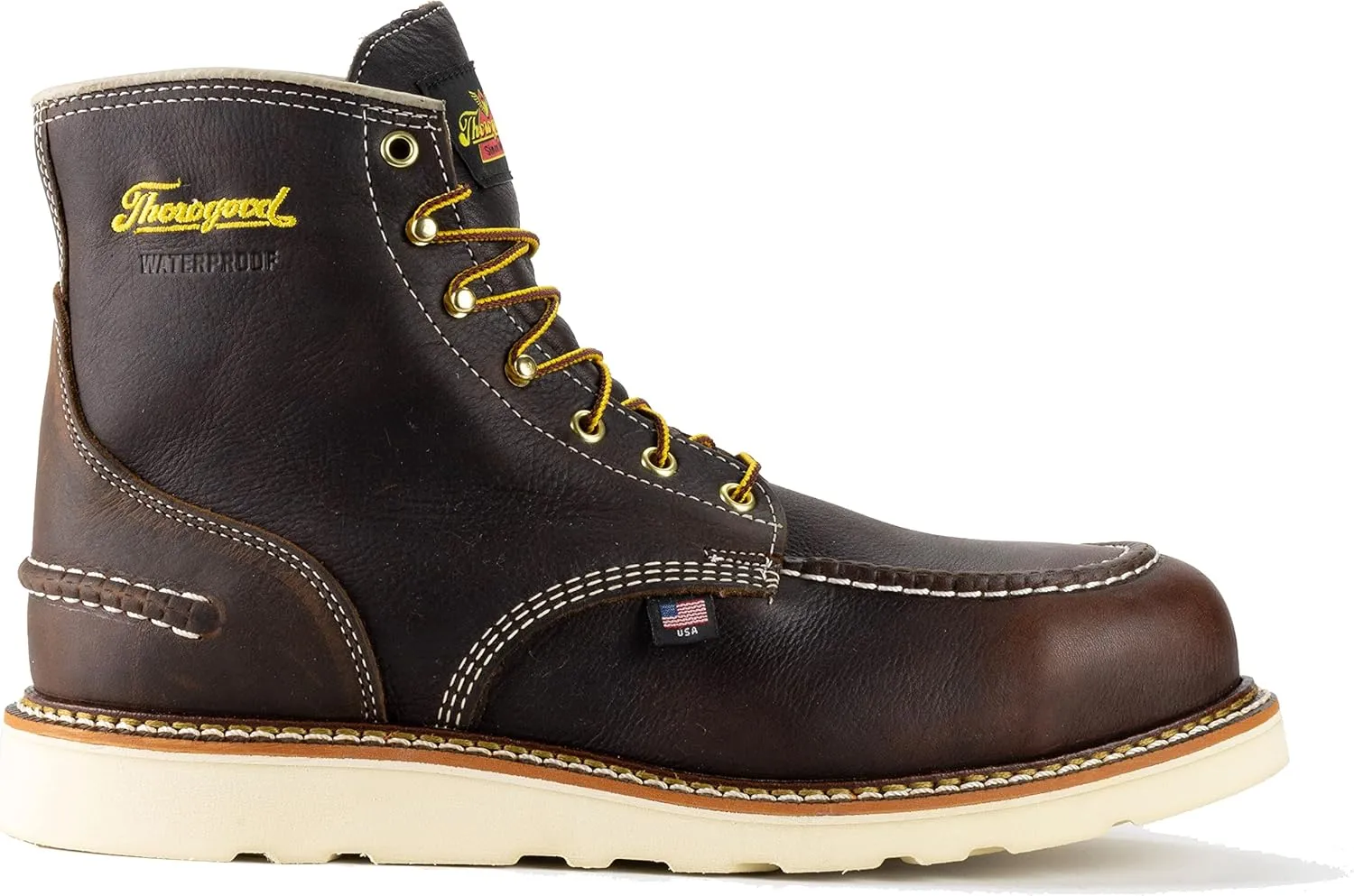 Thorogood 1957 Series 6” Waterproof Steel Toe Work Boots for Men - Full-Grain Leather with Moc Toe, Comfort Insole, and Slip-Resistant Wedge Outsole; EH Rated