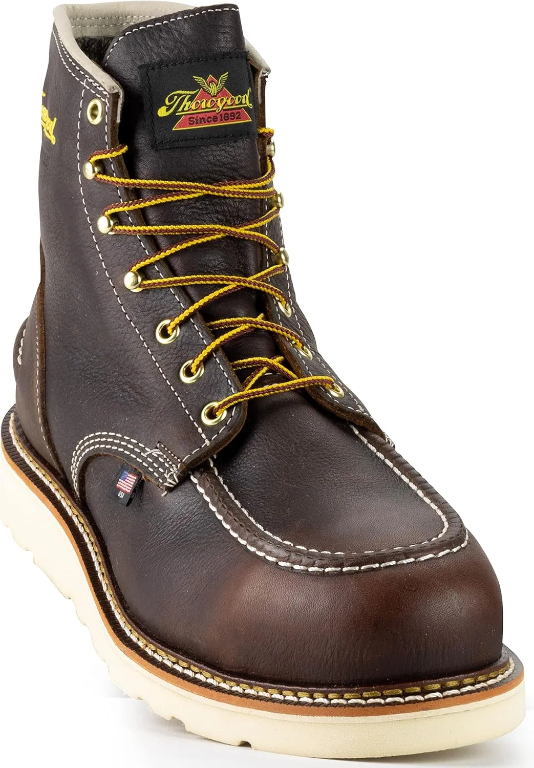 Thorogood 1957 Series 6” Waterproof Steel Toe Work Boots for Men - Full-Grain Leather with Moc Toe, Comfort Insole, and Slip-Resistant Wedge Outsole; EH Rated