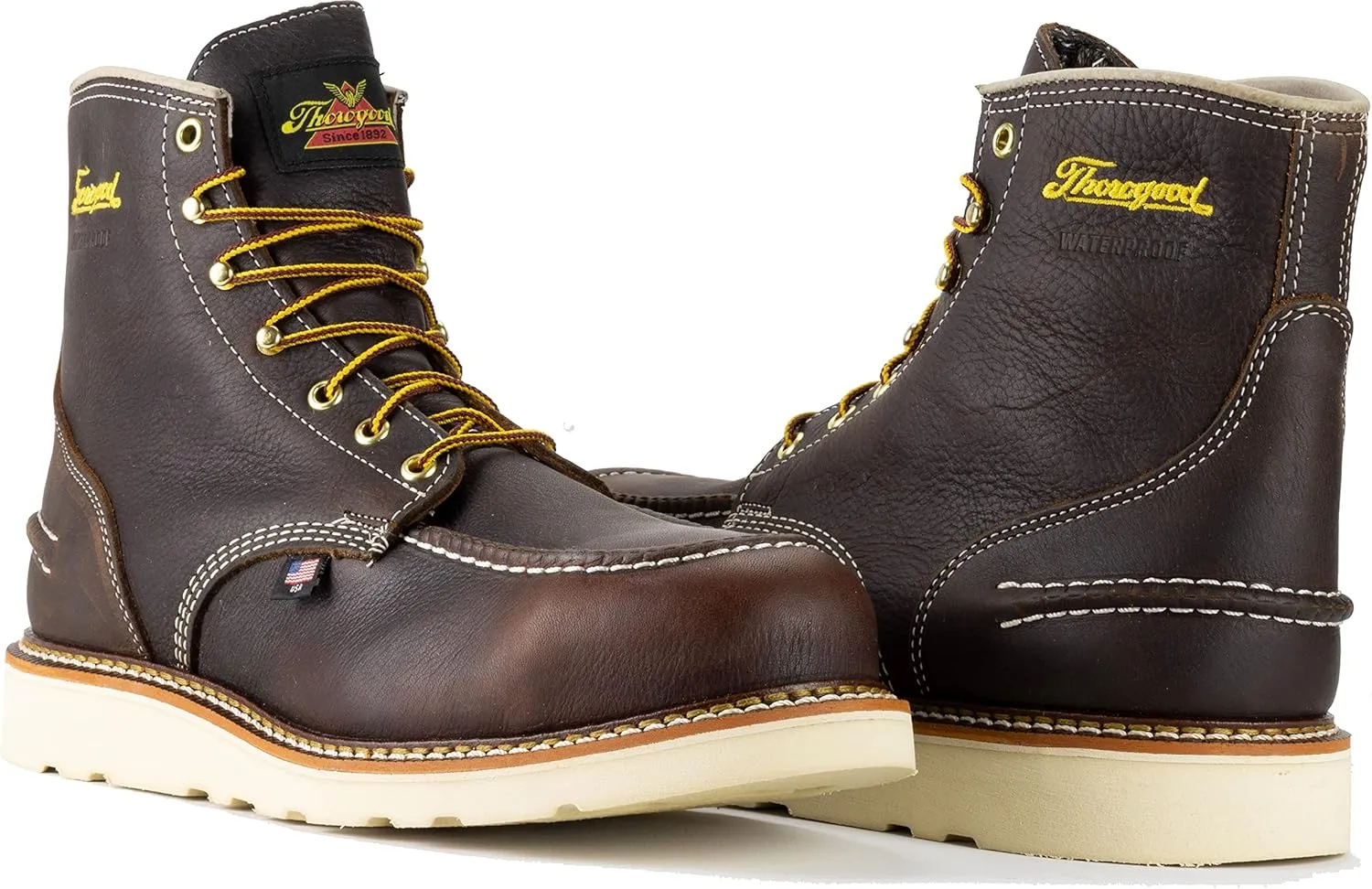 Thorogood 1957 Series 6” Waterproof Steel Toe Work Boots for Men - Full-Grain Leather with Moc Toe, Comfort Insole, and Slip-Resistant Wedge Outsole; EH Rated
