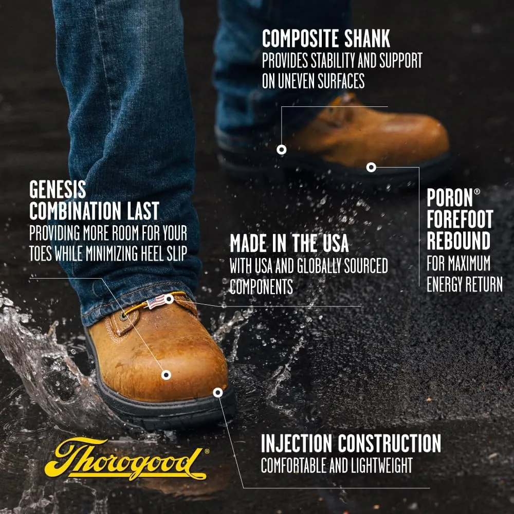 Thorogood 6” Waterproof Work Boots for Men - Nano Composite Toe - Genesis Series - Full-Grain Leather with Comfort Insoles and Slip-Resistant Outsoles