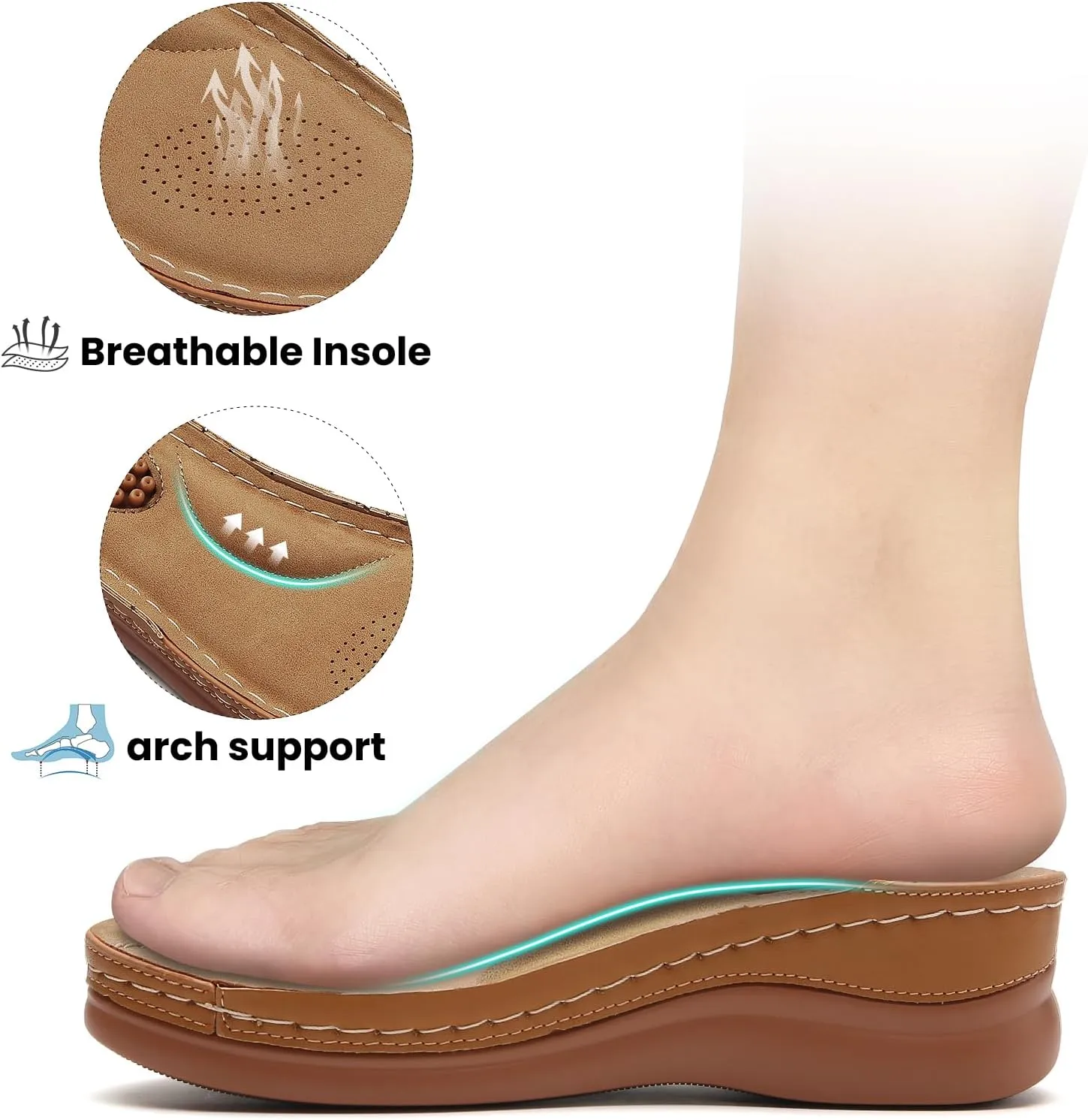 Tilocow Sandals Women Wedge Shoes - Orthopedic Comfortable Arch Support Platform Sandals for Women Wedge Summer Dressy Flip Flop Casual Bunion Breathable Shoes