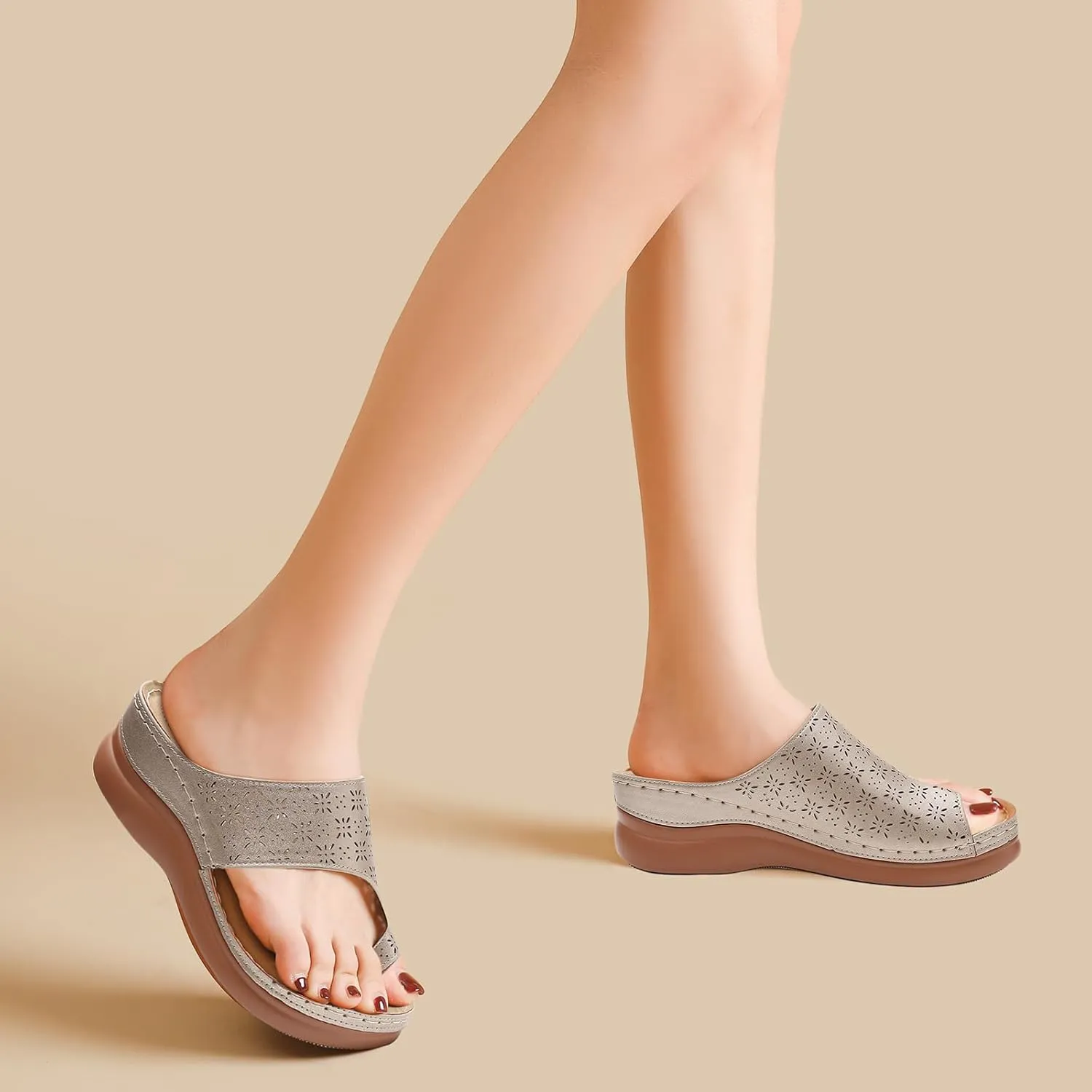 Tilocow Sandals Women Wedge Shoes - Orthopedic Comfortable Arch Support Platform Sandals for Women Wedge Summer Dressy Flip Flop Casual Bunion Breathable Shoes