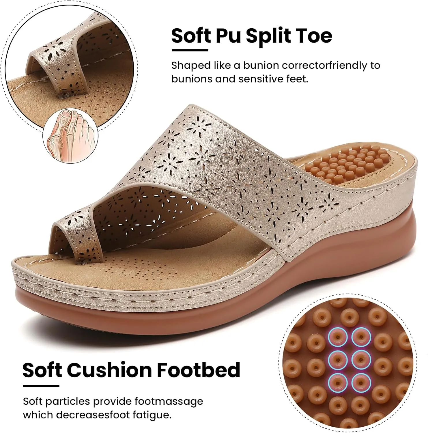 Tilocow Sandals Women Wedge Shoes - Orthopedic Comfortable Arch Support Platform Sandals for Women Wedge Summer Dressy Flip Flop Casual Bunion Breathable Shoes