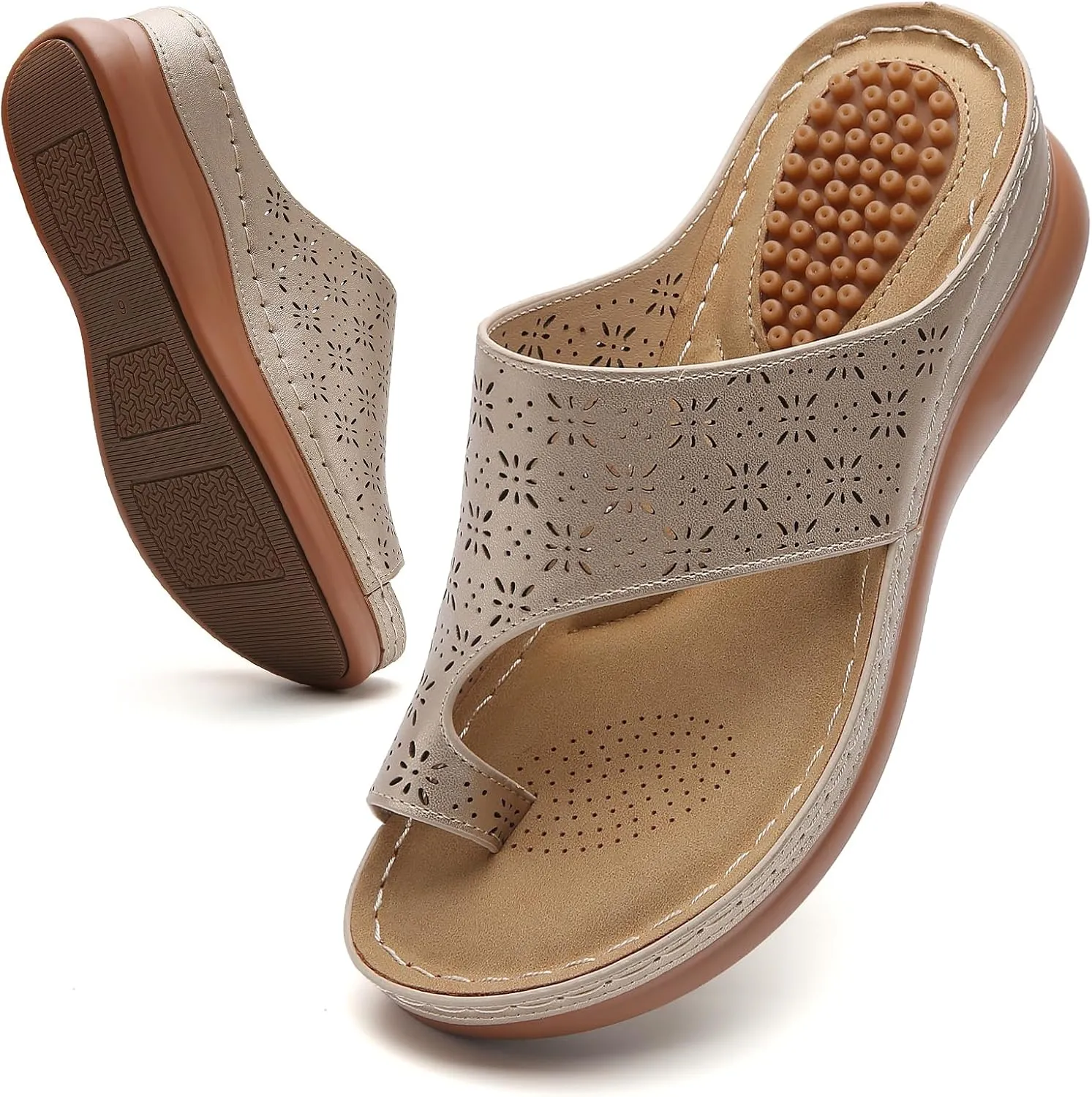 Tilocow Sandals Women Wedge Shoes - Orthopedic Comfortable Arch Support Platform Sandals for Women Wedge Summer Dressy Flip Flop Casual Bunion Breathable Shoes