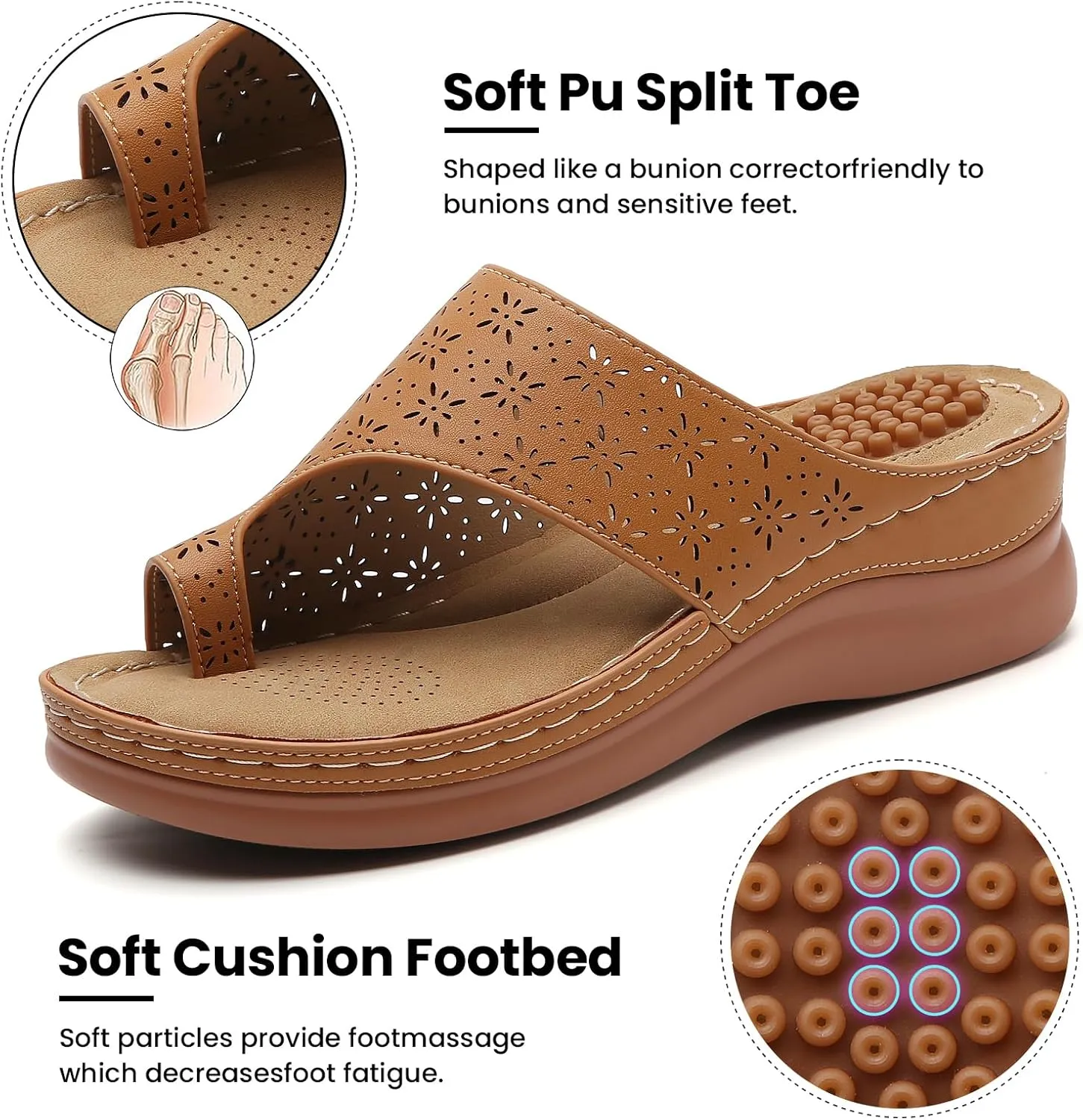 Tilocow Sandals Women Wedge Shoes - Orthopedic Comfortable Arch Support Platform Sandals for Women Wedge Summer Dressy Flip Flop Casual Bunion Breathable Shoes
