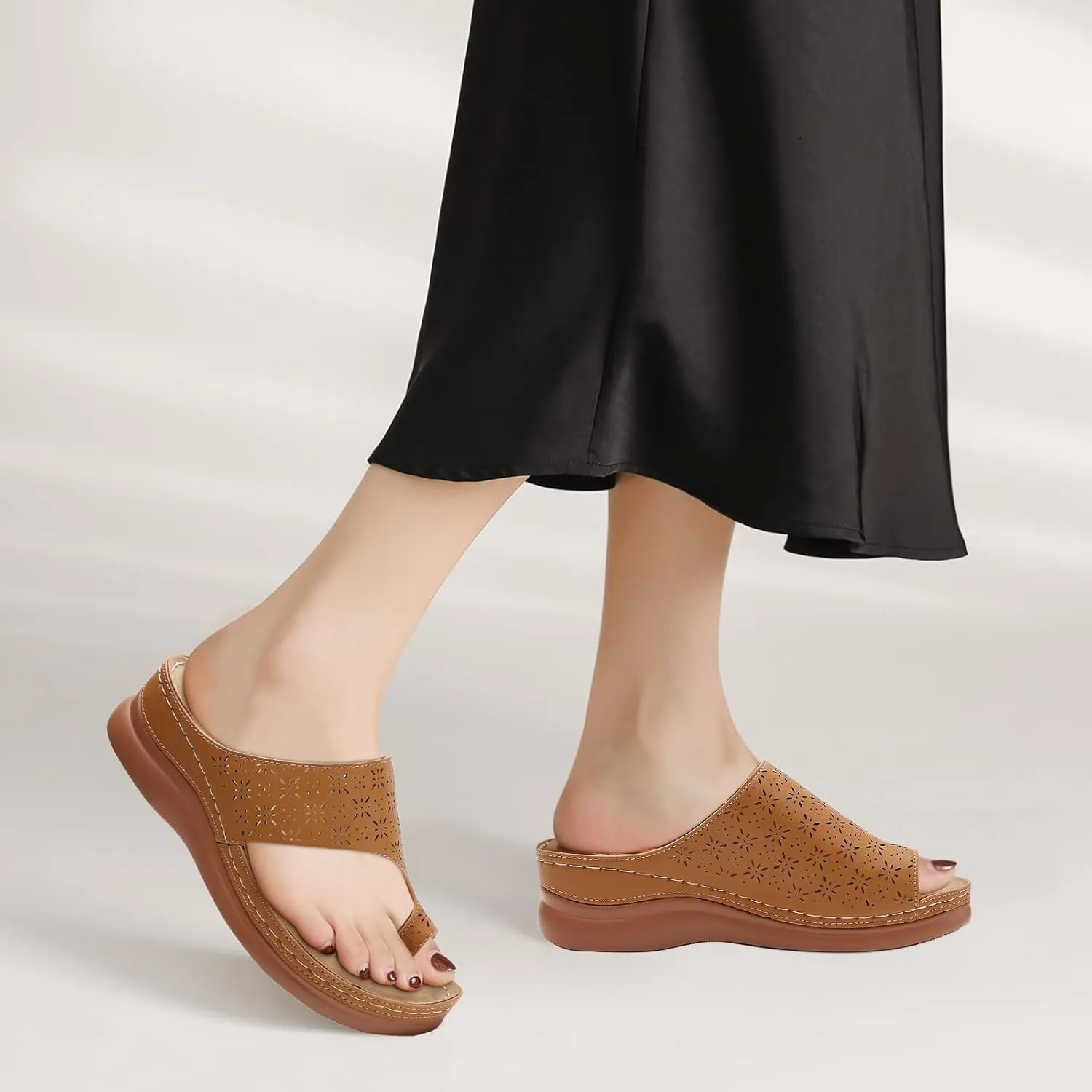 Tilocow Sandals Women Wedge Shoes - Orthopedic Comfortable Arch Support Platform Sandals for Women Wedge Summer Dressy Flip Flop Casual Bunion Breathable Shoes