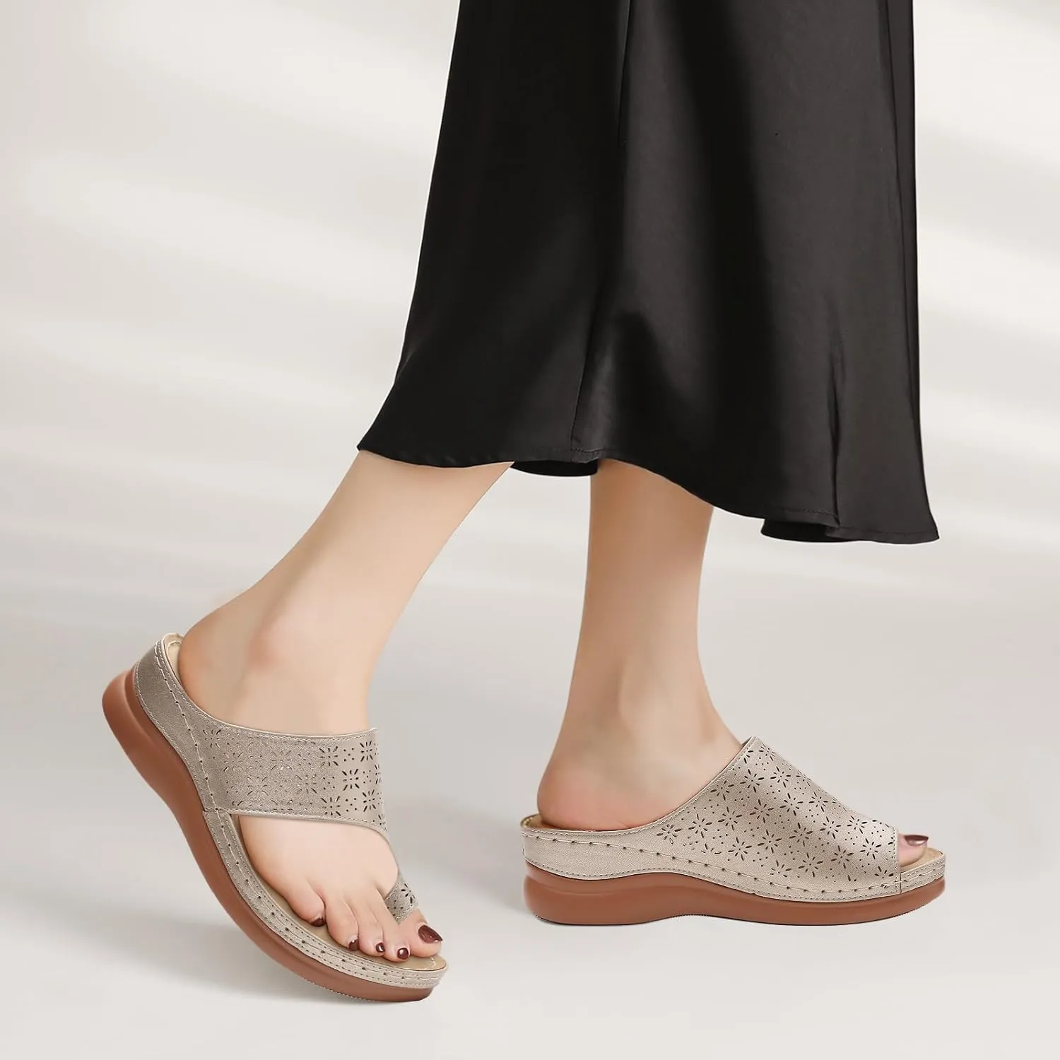 Tilocow Sandals Women Wedge Shoes - Orthopedic Comfortable Arch Support Platform Sandals for Women Wedge Summer Dressy Flip Flop Casual Bunion Breathable Shoes