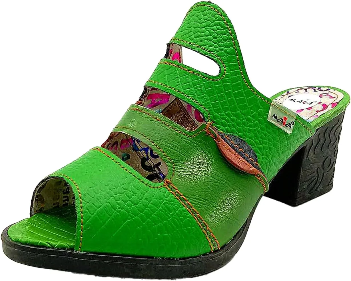 TMA EYES & MAiA Women Hollow-out Printed Leather Sandals Spliced Mid-Heeled Sandals