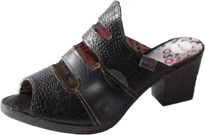 TMA EYES & MAiA Women Hollow-out Printed Leather Sandals Spliced Mid-Heeled Sandals