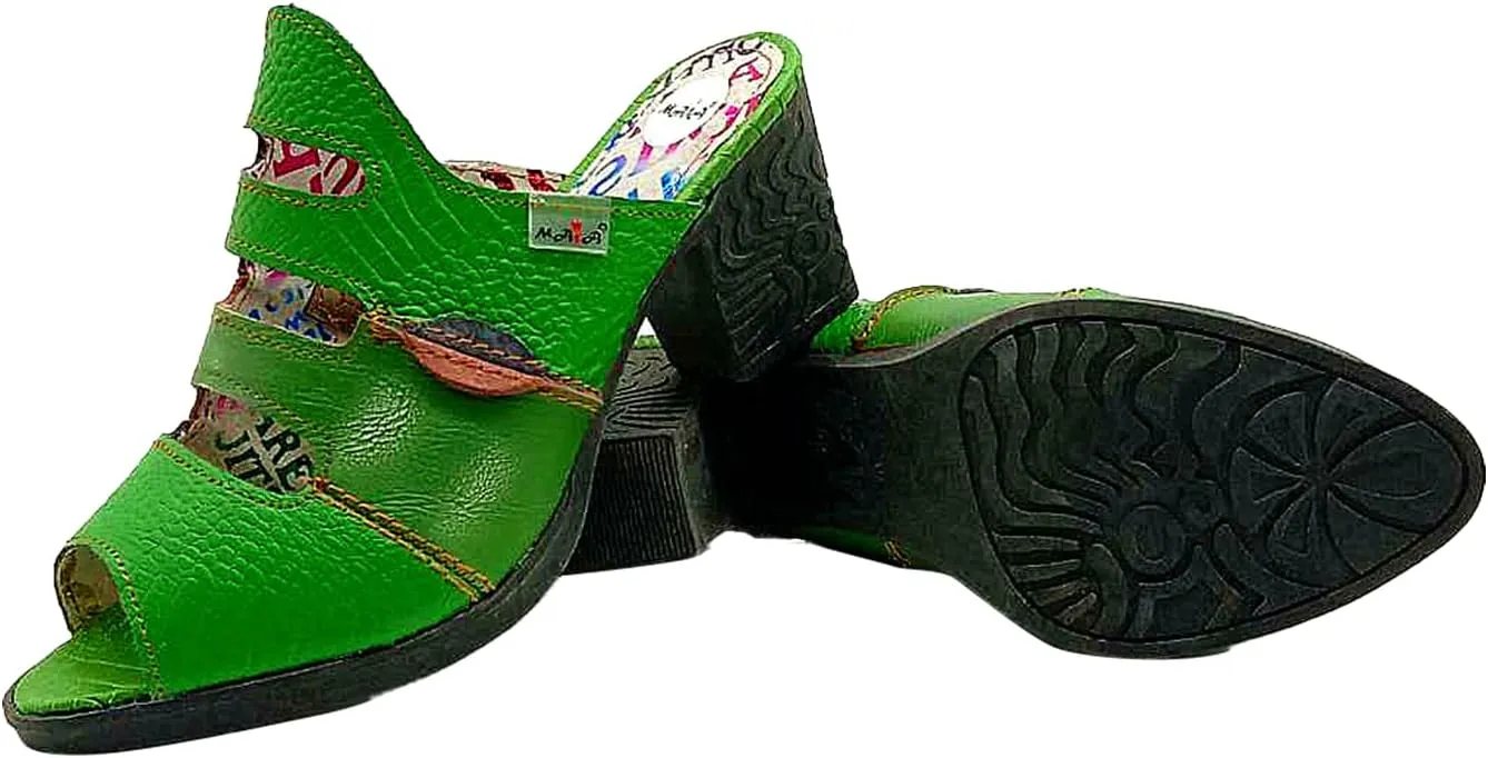 TMA EYES & MAiA Women Hollow-out Printed Leather Sandals Spliced Mid-Heeled Sandals