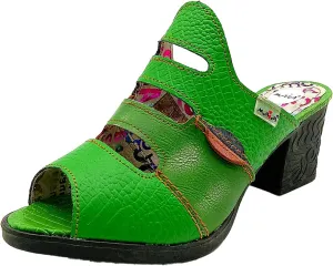 TMA EYES & MAiA Women Hollow-out Printed Leather Sandals Spliced Mid-Heeled Sandals