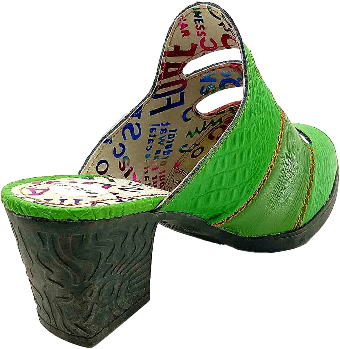 TMA EYES & MAiA Women Hollow-out Printed Leather Sandals Spliced Mid-Heeled Sandals