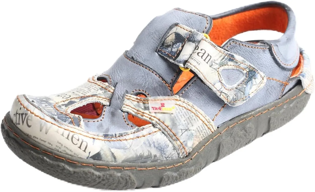 TMA EYES Floral Leather Spliced Hollow Women's Shoes Hook and Loop Women's Casual Breathable Shoes