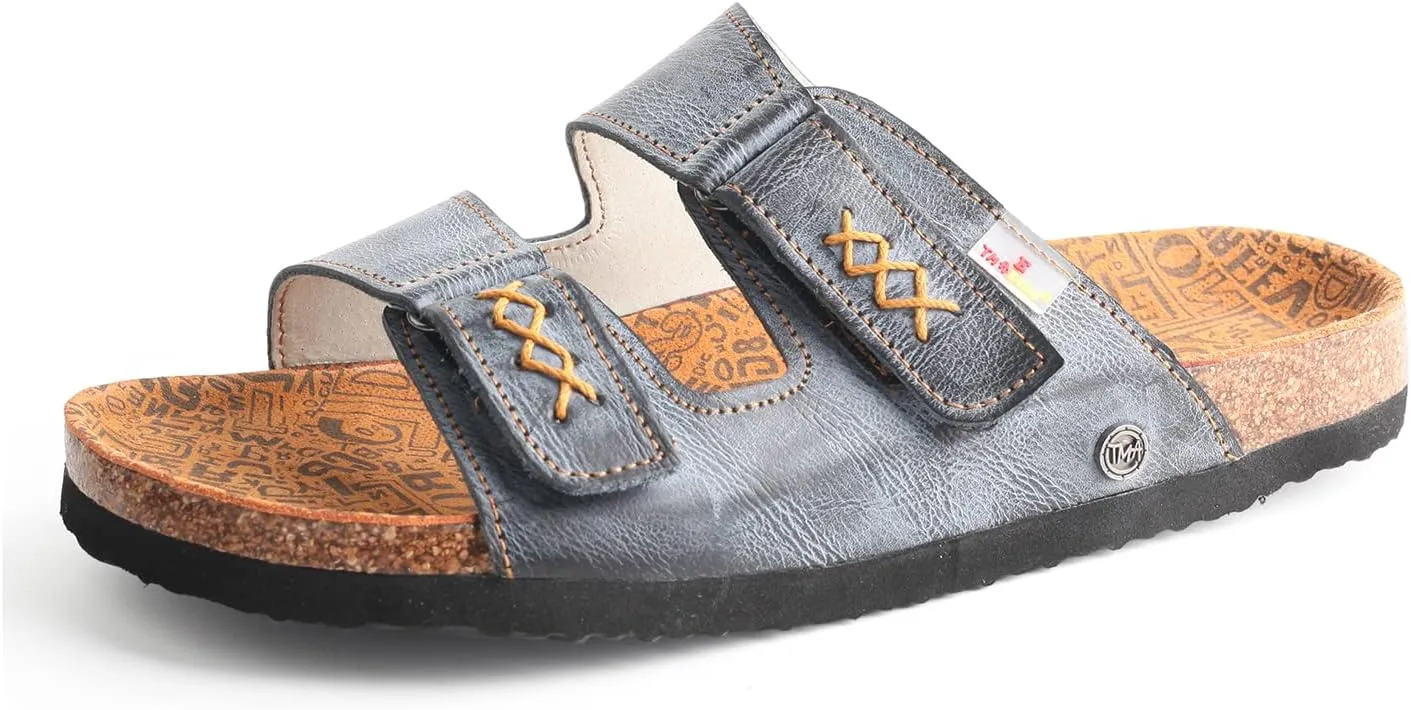 TMA EYES Womens Flat Sandals with Cork Footbed, Open Toe Slides Adjustable Slip On Slippers
