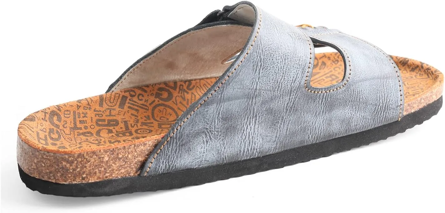 TMA EYES Womens Flat Sandals with Cork Footbed, Open Toe Slides Adjustable Slip On Slippers
