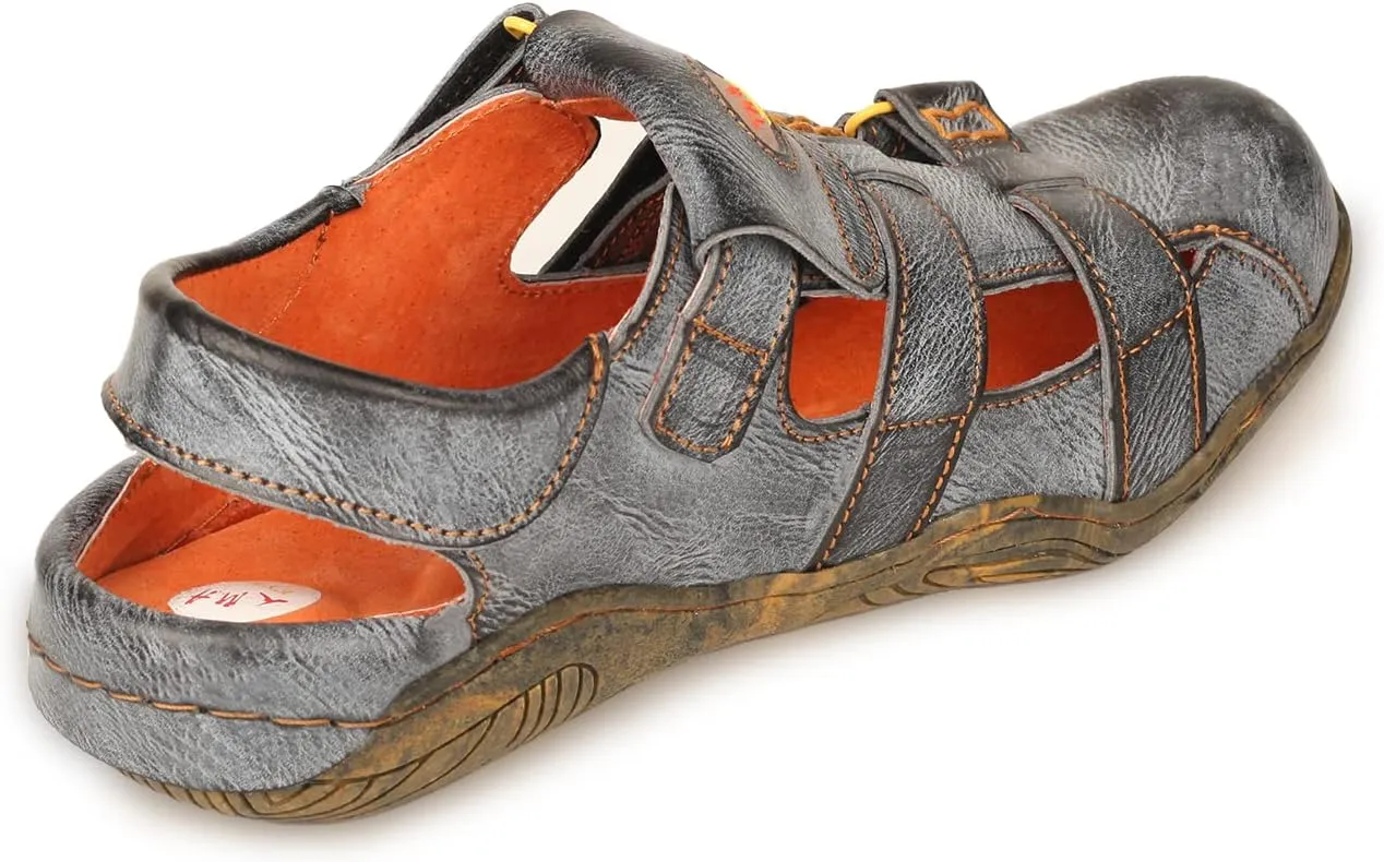 TMA EYES Women's Leather Outdoor Hiking Sandals - Waterproof Athletic Sports Shoes With Closed Toe