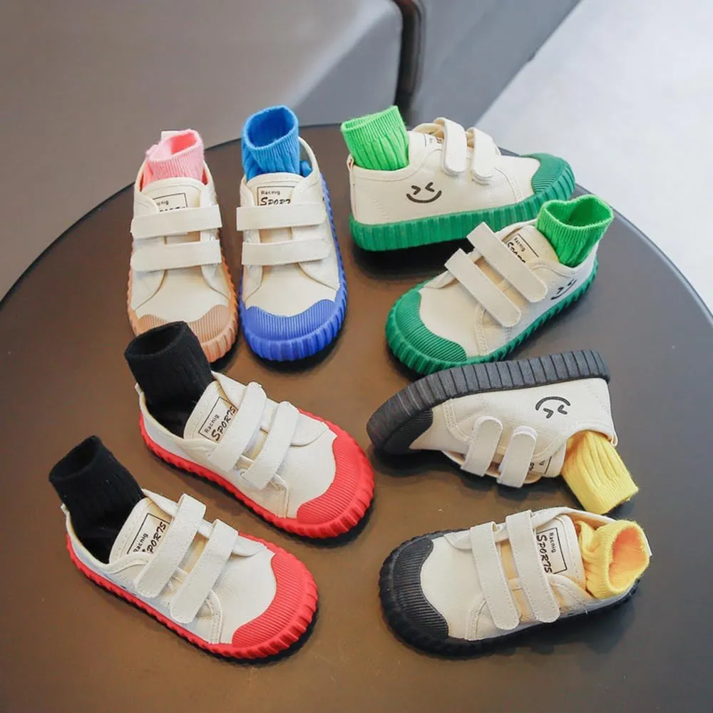 Toddler Boys Girls Slip On Canvas Sneakers Cartoon Dinasour Printed Little Kid Unisex Adjustable Strap Walking Shoes Lazy Shoes with Hook and Loops