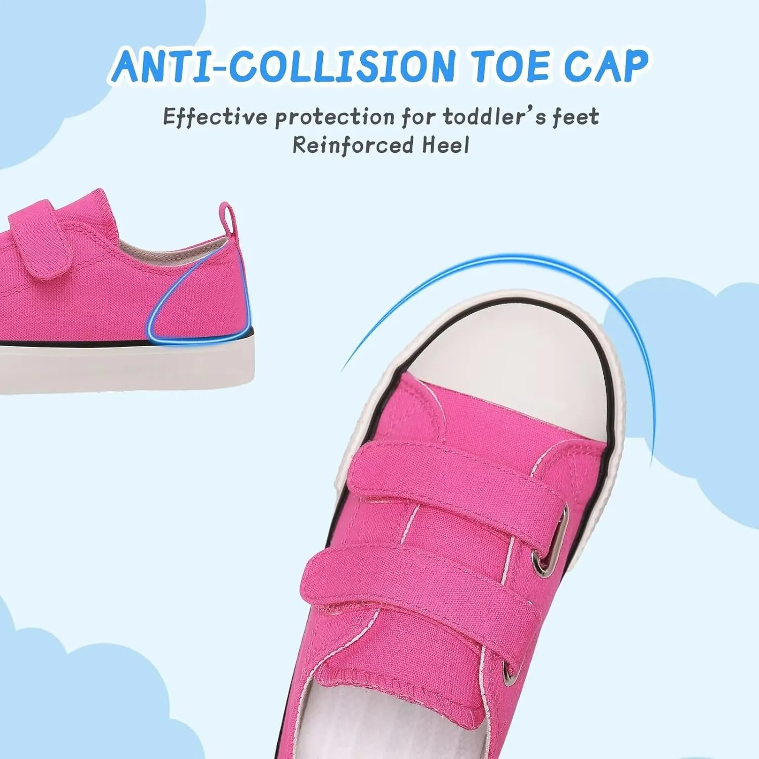 Toddler Canvas Shoes Girls Boys Sneakers Little Kids Walking Breathable Shoe Dual Hook and Loop Size 6-13