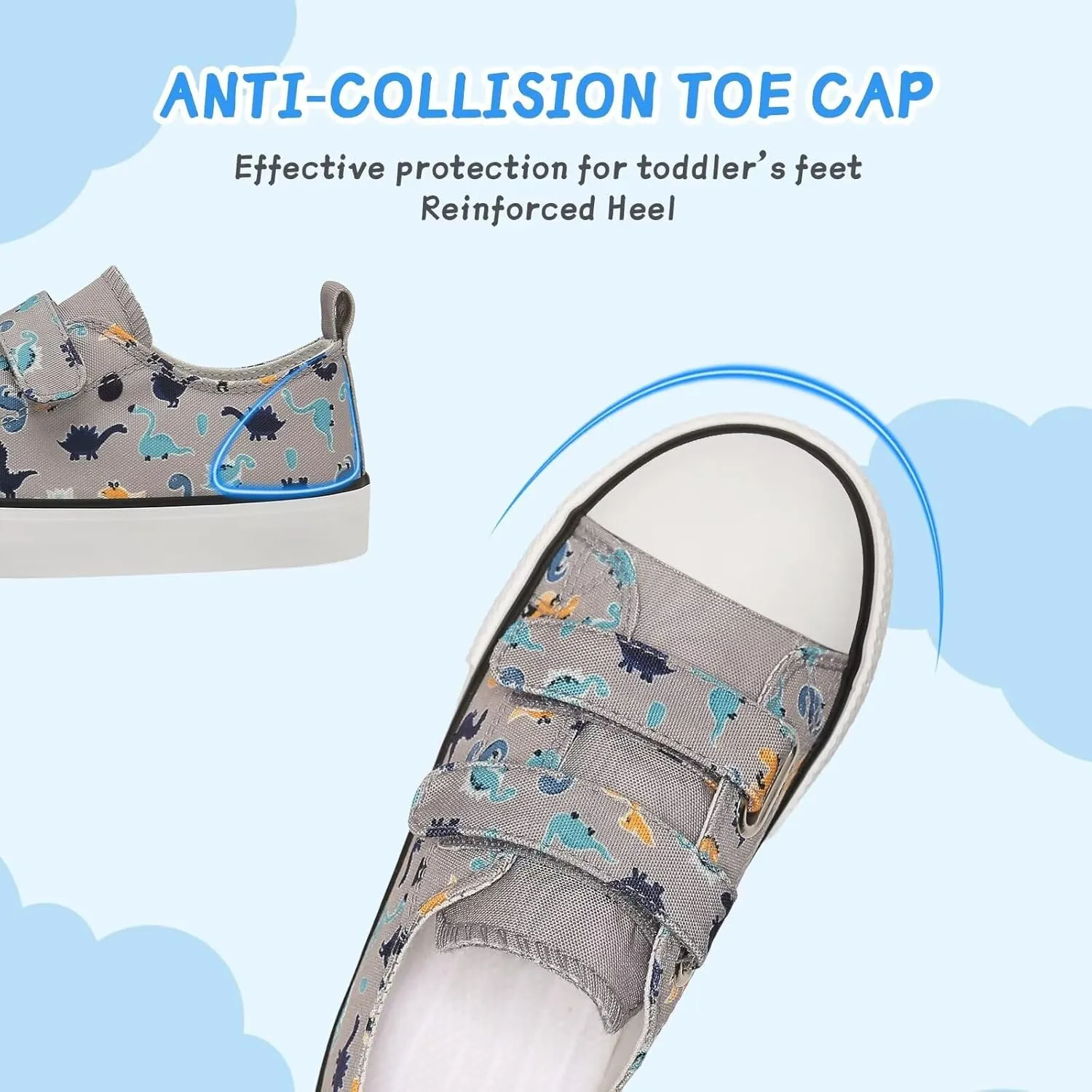 Toddler Canvas Shoes Girls Boys Sneakers Little Kids Walking Breathable Shoe Dual Hook and Loop Size 6-13