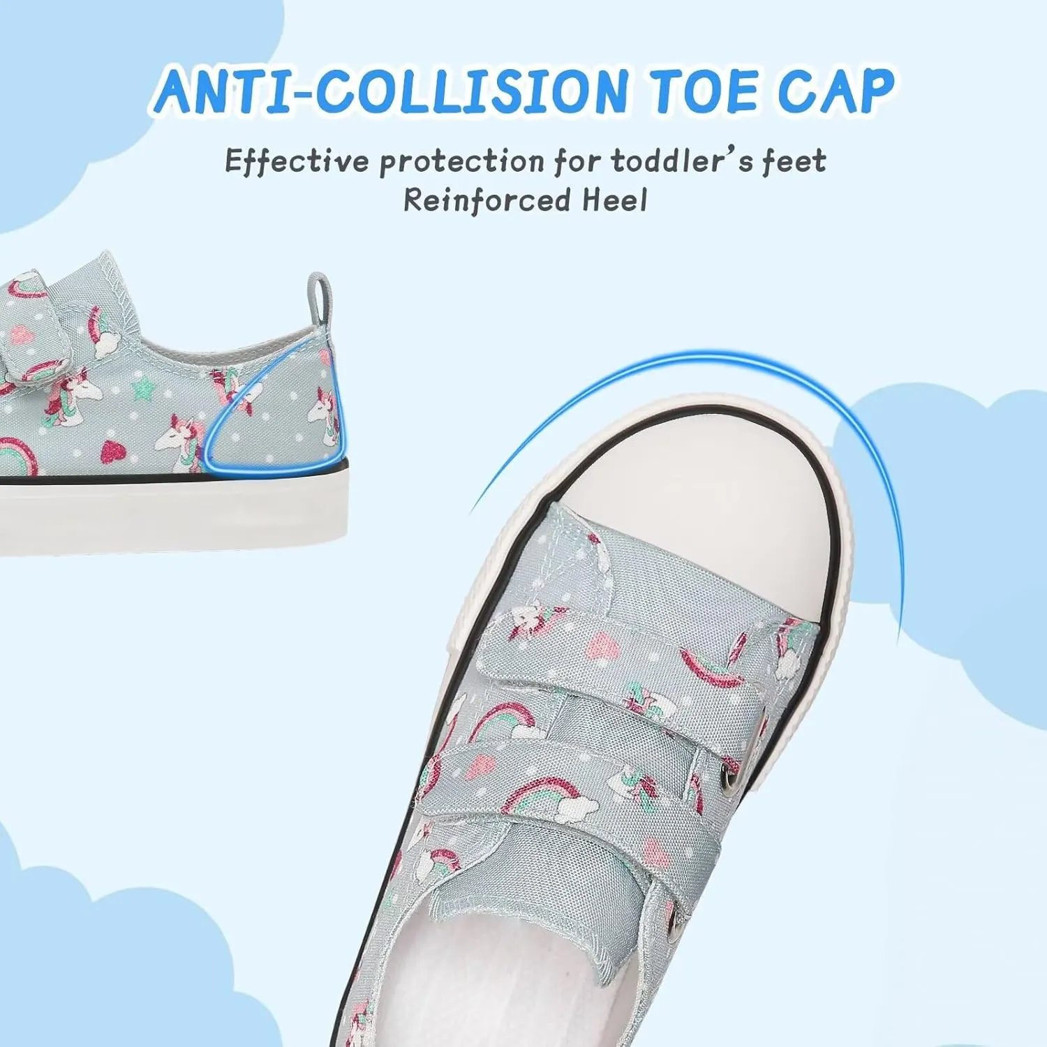 Toddler Canvas Shoes Girls Boys Sneakers Little Kids Walking Breathable Shoe Dual Hook and Loop Size 6-13