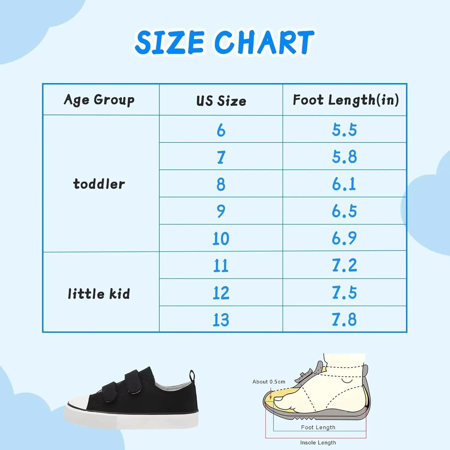 Toddler Canvas Shoes Girls Boys Sneakers Little Kids Walking Breathable Shoe Dual Hook and Loop Size 6-13