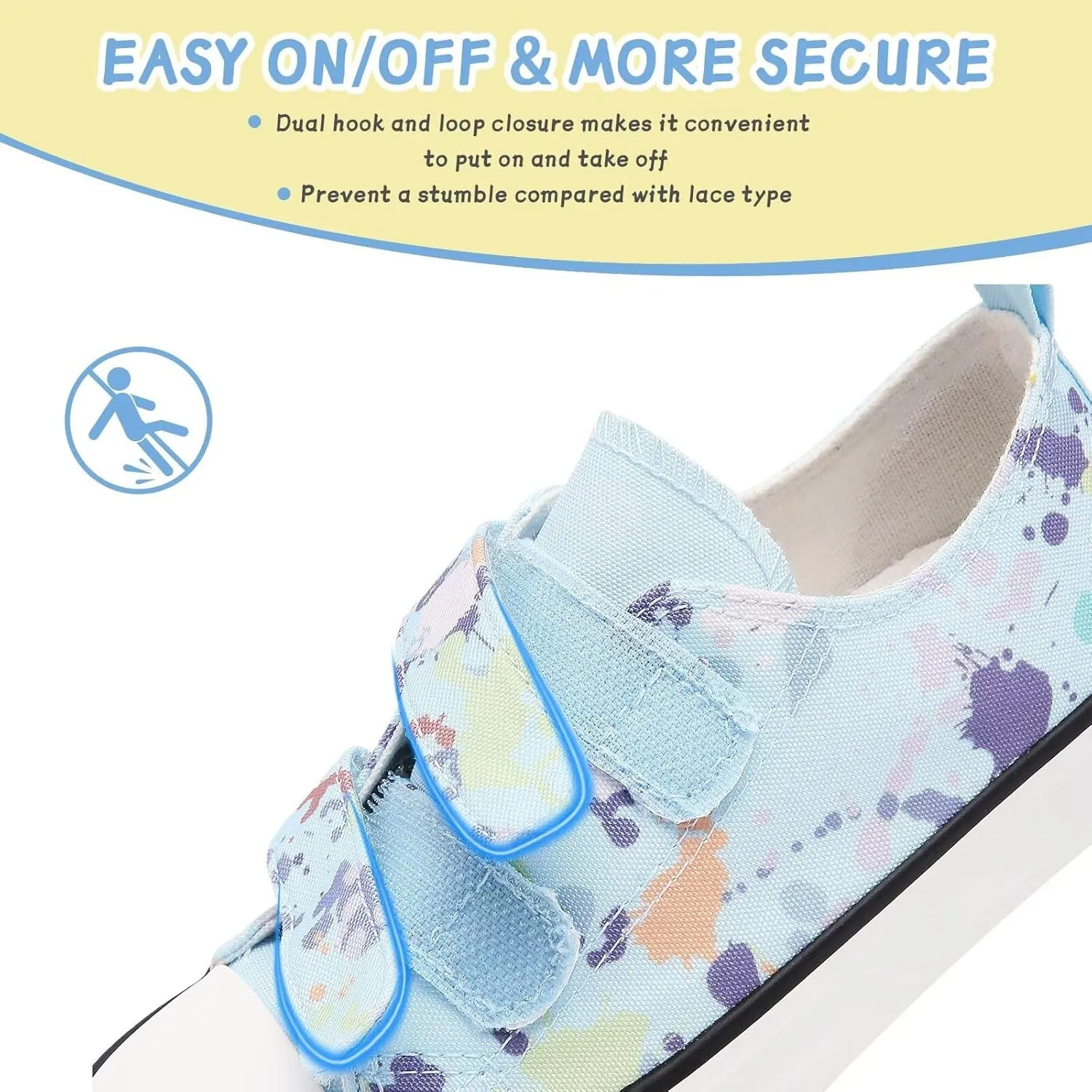Toddler Canvas Shoes Girls Boys Sneakers Little Kids Walking Breathable Shoe Dual Hook and Loop Size 6-13