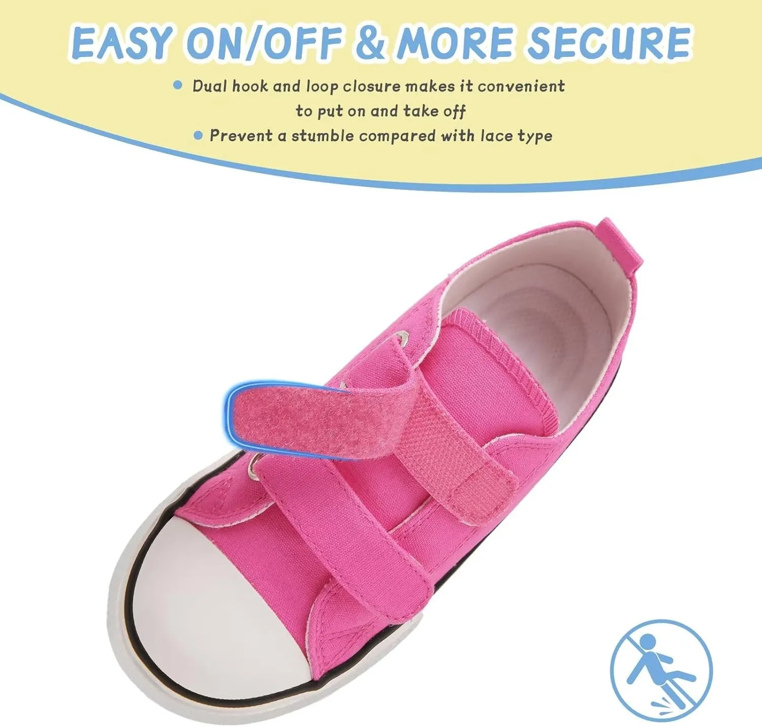 Toddler Canvas Shoes Girls Boys Sneakers Little Kids Walking Breathable Shoe Dual Hook and Loop Size 6-13