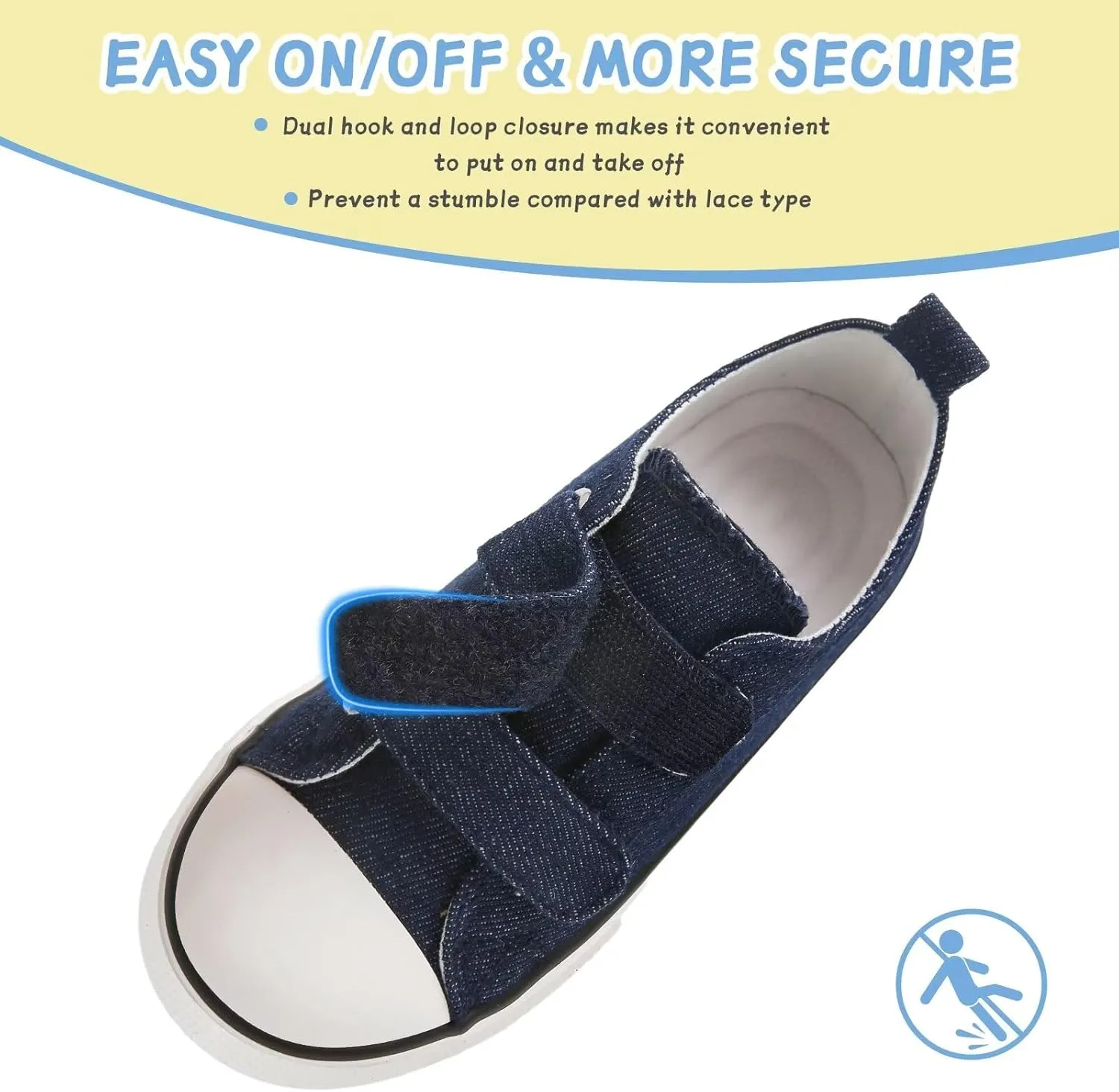 Toddler Canvas Shoes Girls Boys Sneakers Little Kids Walking Breathable Shoe Dual Hook and Loop Size 6-13