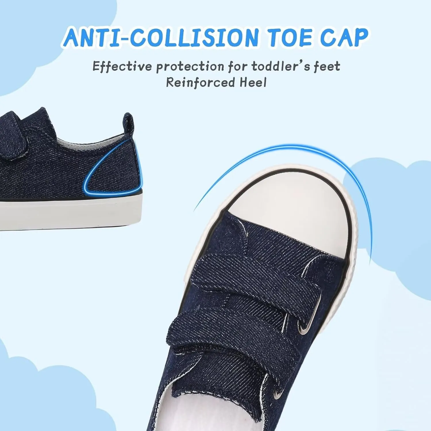 Toddler Canvas Shoes Girls Boys Sneakers Little Kids Walking Breathable Shoe Dual Hook and Loop Size 6-13