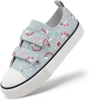 Toddler Canvas Shoes Girls Boys Sneakers Little Kids Walking Breathable Shoe Dual Hook and Loop Size 6-13