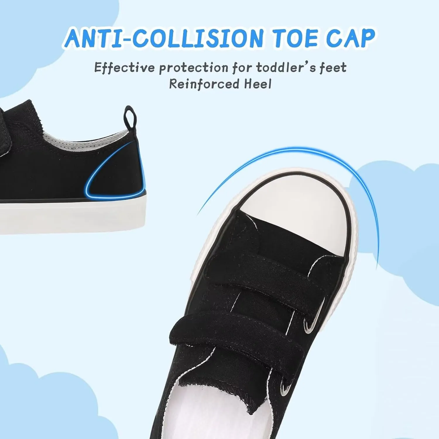 Toddler Canvas Shoes Girls Boys Sneakers Little Kids Walking Breathable Shoe Dual Hook and Loop Size 6-13