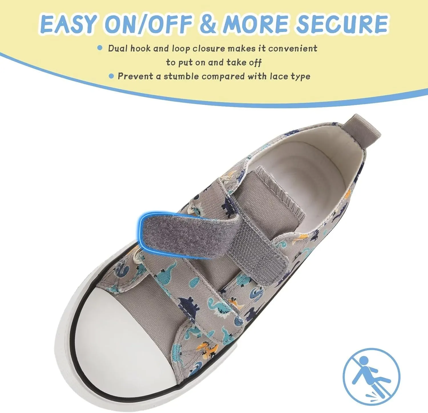 Toddler Canvas Shoes Girls Boys Sneakers Little Kids Walking Breathable Shoe Dual Hook and Loop Size 6-13