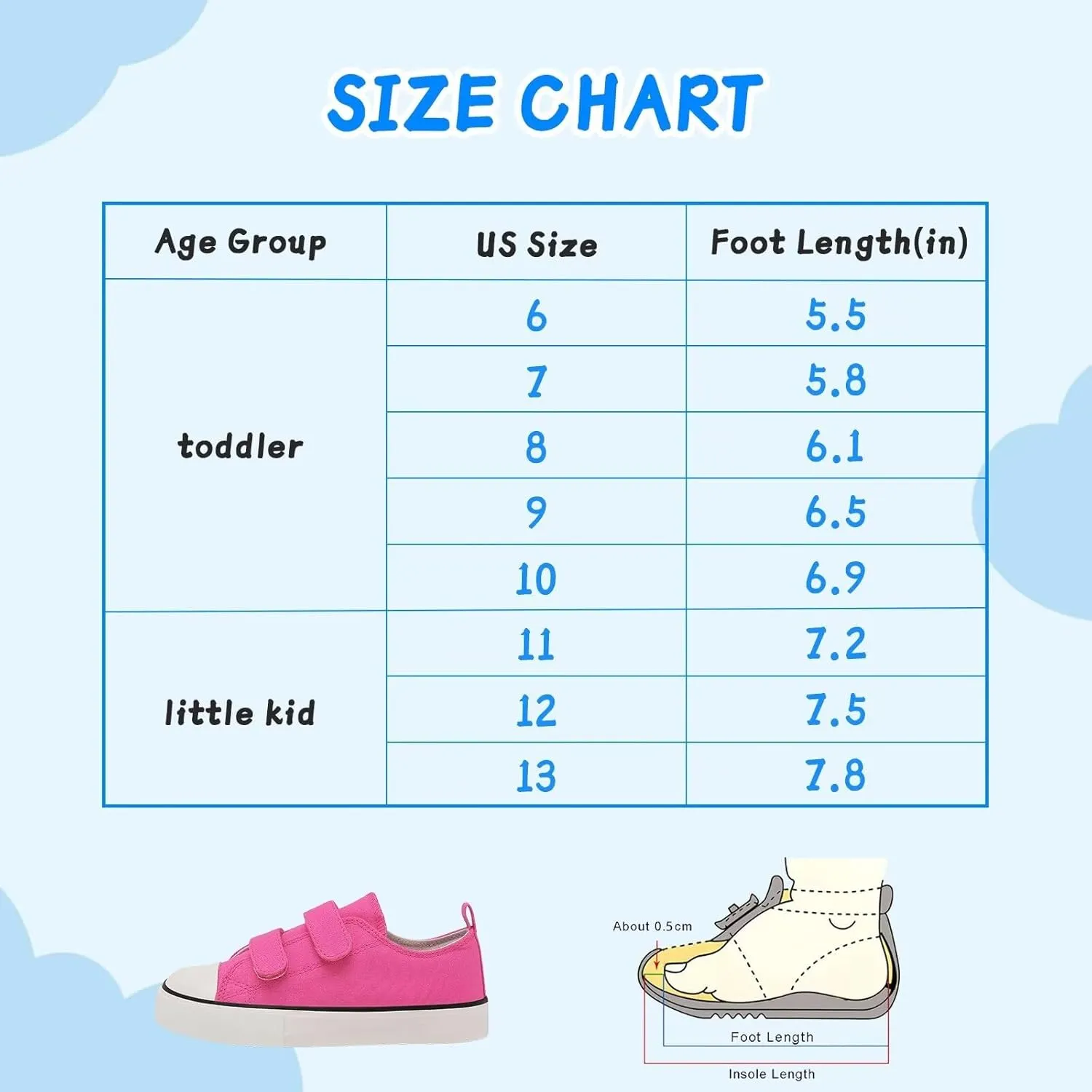 Toddler Canvas Shoes Girls Boys Sneakers Little Kids Walking Breathable Shoe Dual Hook and Loop Size 6-13