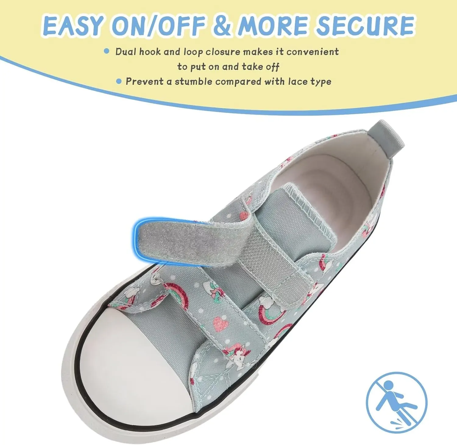 Toddler Canvas Shoes Girls Boys Sneakers Little Kids Walking Breathable Shoe Dual Hook and Loop Size 6-13