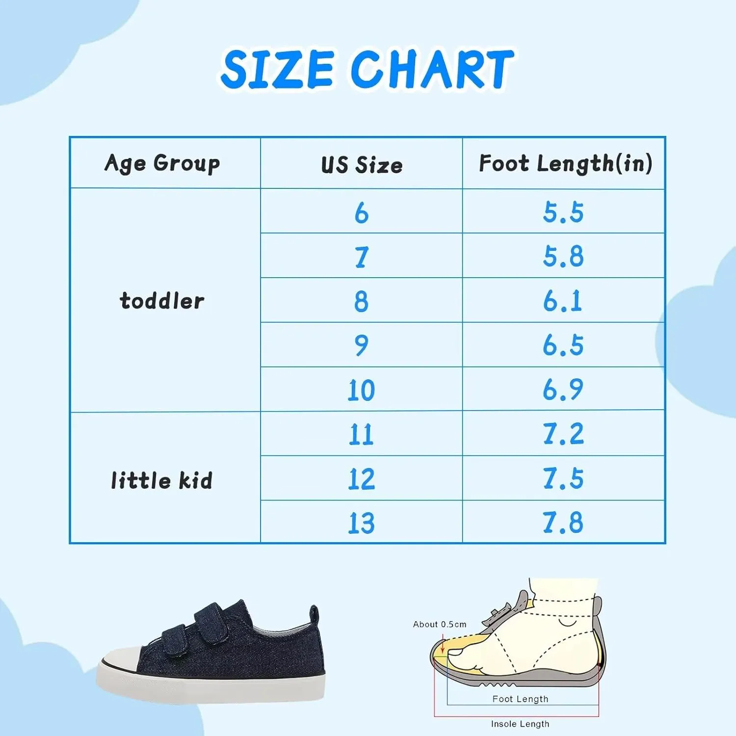 Toddler Canvas Shoes Girls Boys Sneakers Little Kids Walking Breathable Shoe Dual Hook and Loop Size 6-13