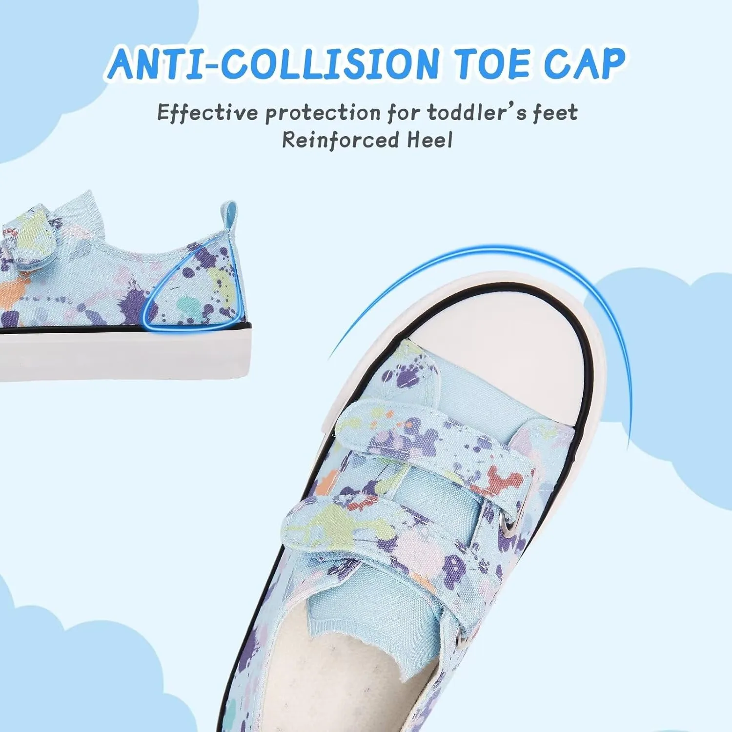 Toddler Canvas Shoes Girls Boys Sneakers Little Kids Walking Breathable Shoe Dual Hook and Loop Size 6-13